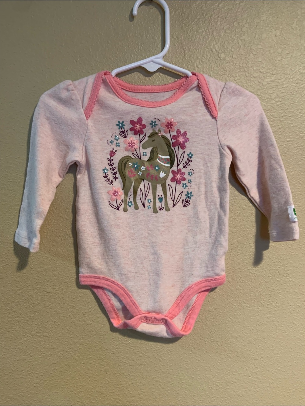 John Deere 3/6m long sleeve horse onesie